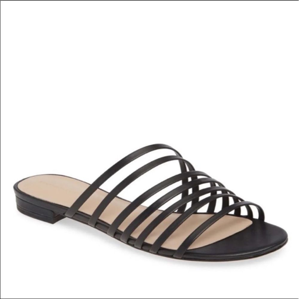 Something Navy Black Leather Abby Slides